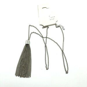 A New Day Necklace Long Tassel Chain Silver Tone